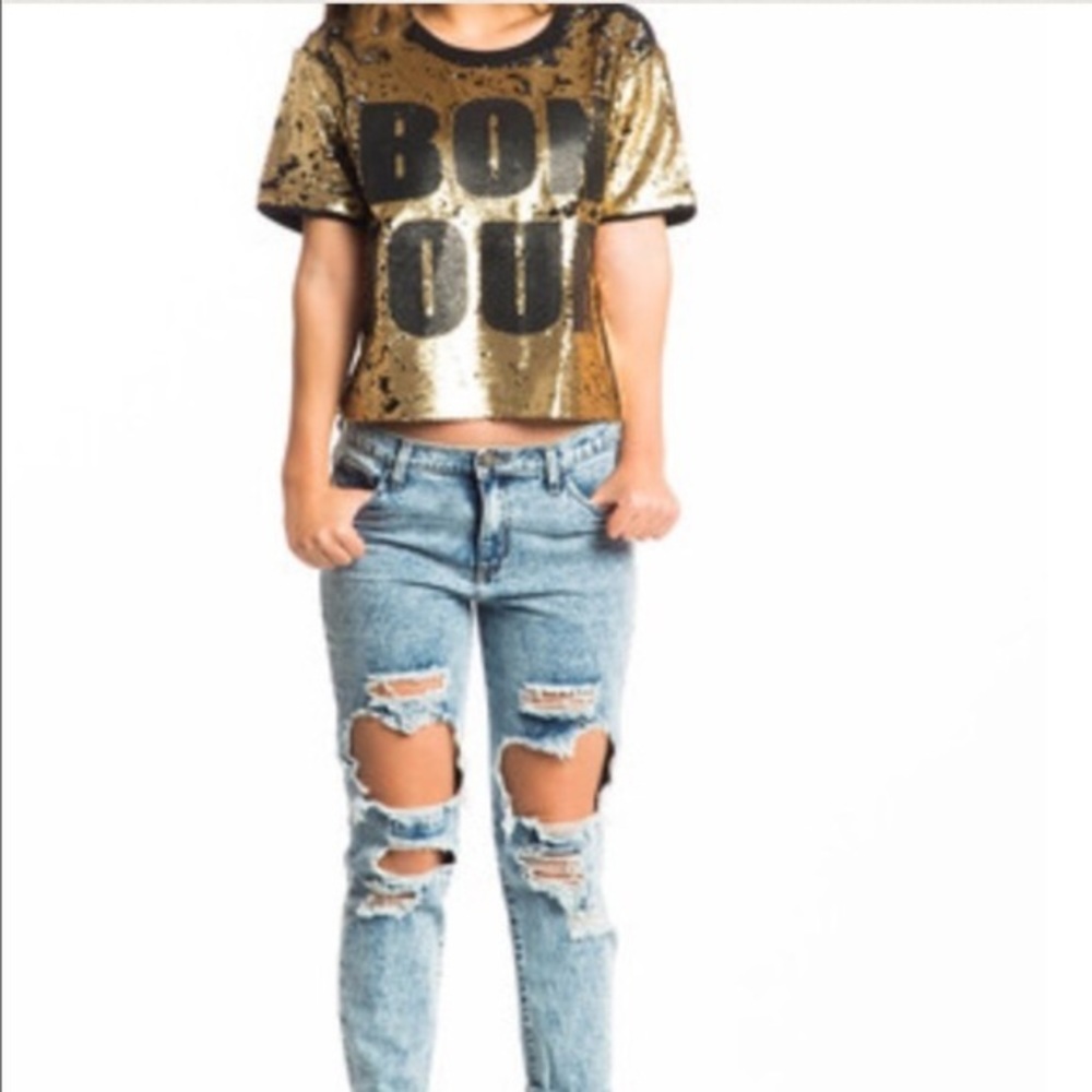 Sequin Gold and Black Bonjour French Top - Picture 5 of 5